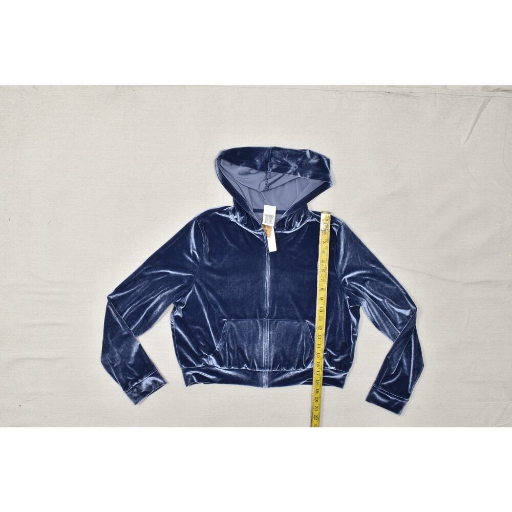 NEW Victoria's Secret PINK Velour Cropped Zip Up Hoodie Navy Blue Rhinestone L - Picture 5 of 8